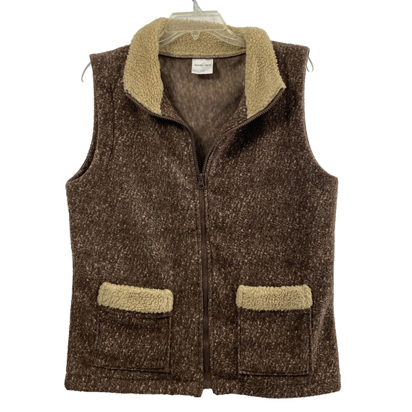 Decorate Originals Fleece‎ Vest Womens Large Brown Tan Sherpa Collar Zip Up Soft - Picture 1 of 11